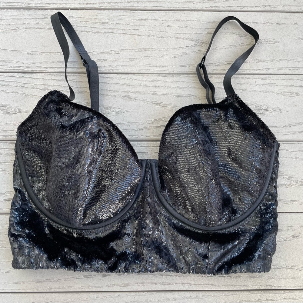 Victoria’s Secret Very Sexy Black Velour Corset Bra 32D